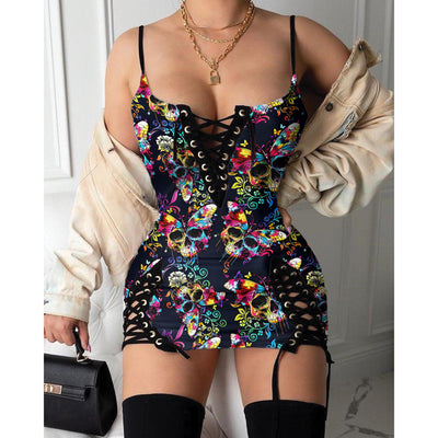 Express your personal style with the Hot Gothic Dress, a timeless piece featuring a unique Colorful Skull Butterfly Pattern, perfect for enhancing your daily fashion routine.