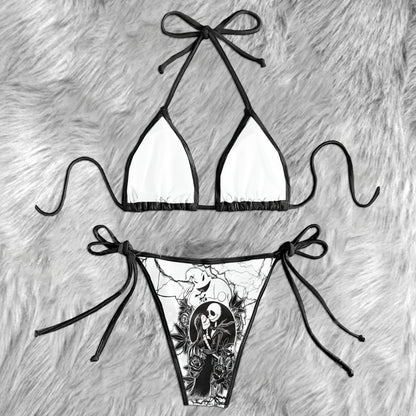 Black Couple Leaf Art Micro Triangle Bikini Swimsuit
