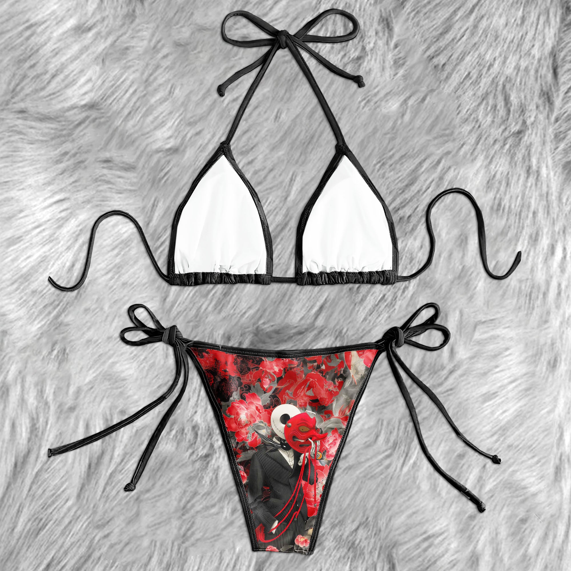 Skeleton Mask Red Art Micro Triangle Bikini Swimsuit