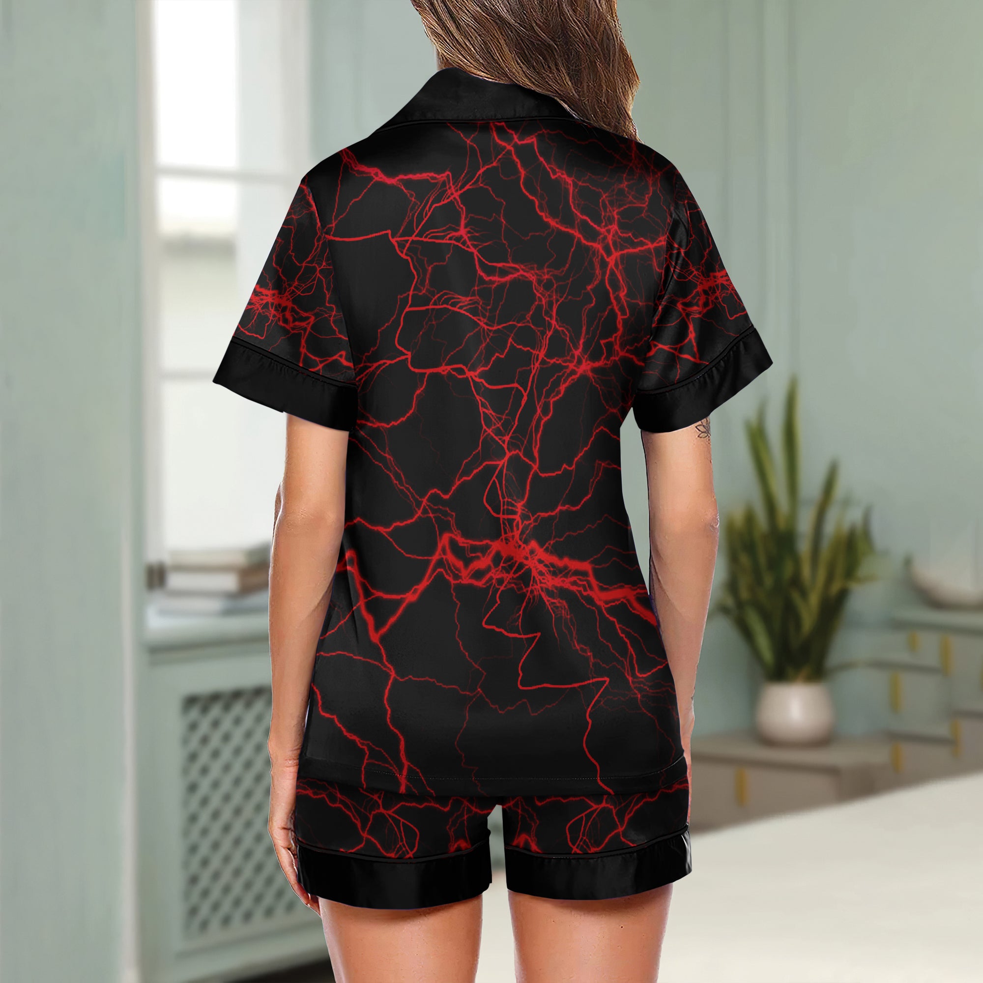 Red Thunder Art Women's Pajama Sets Top Sleeve & Short Bottom