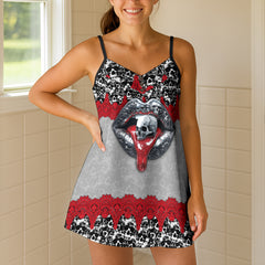 Silver Skull Kiss Short Cami Dress