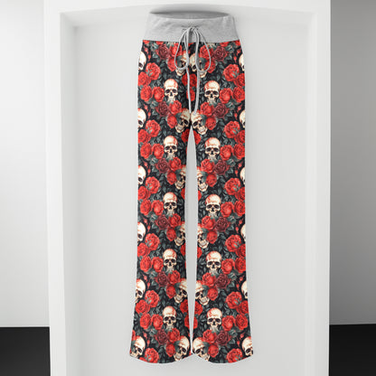 Blood Red Skull Bloom Women's High-waisted Wide Leg Pants