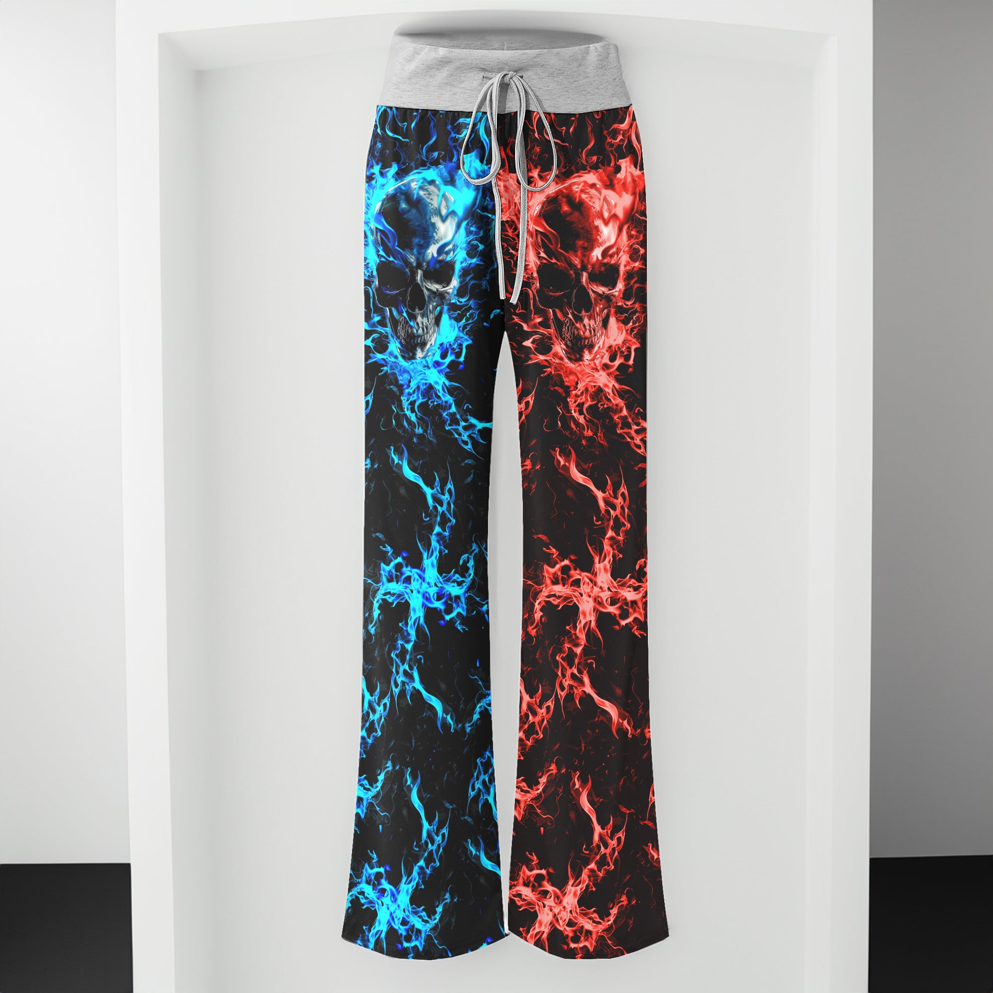 Eternal Flame Skull Art Women's High-waisted Wide Leg Pants