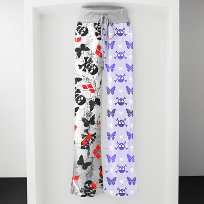 Pastel Skull Butterfly Diamond Women's High-waisted Wide Leg Pants