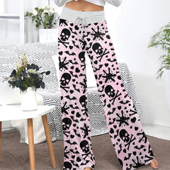 Pink Baby Skull Women's High-waisted Wide Leg Pants | Wonder Skull