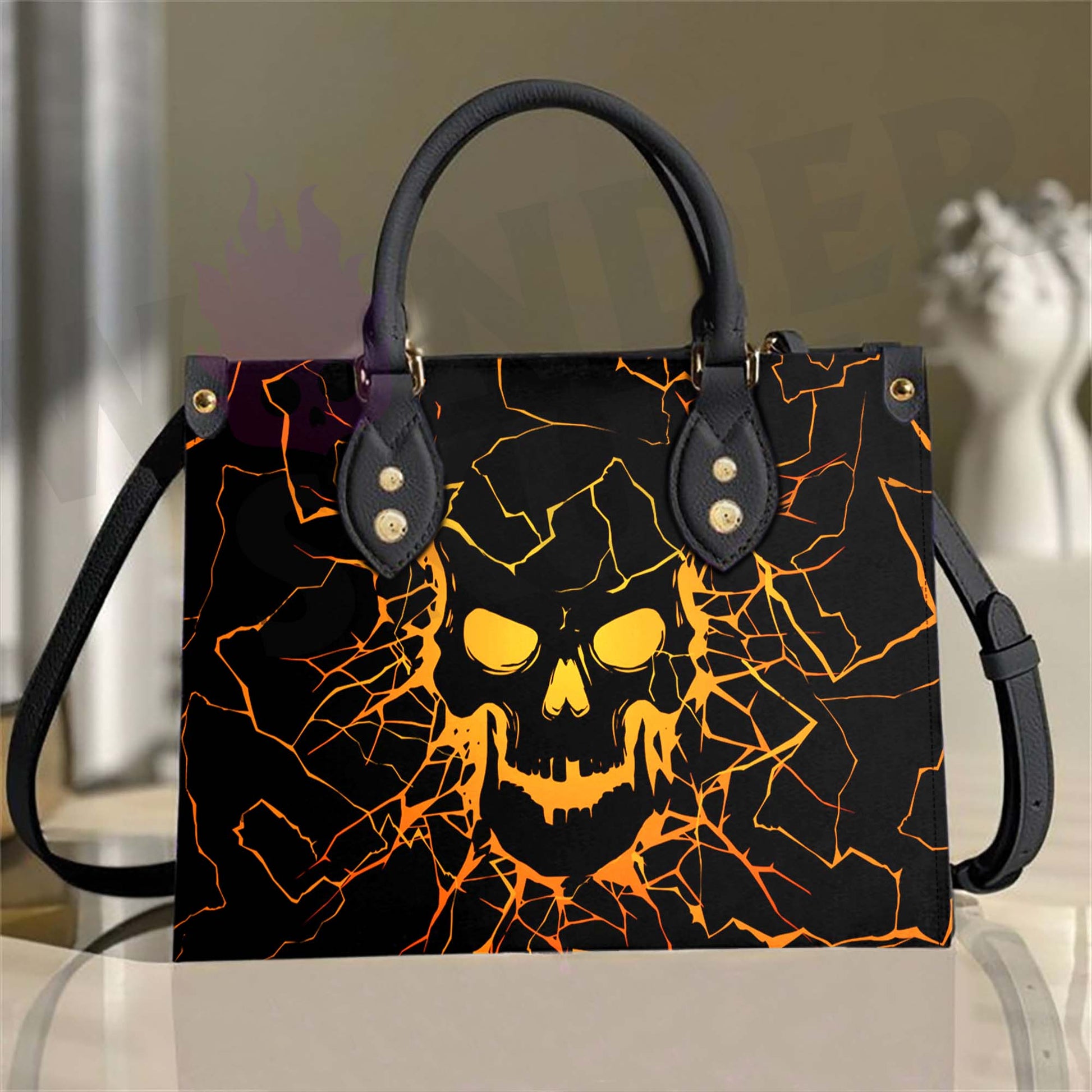 Wonder Skull structured tote bag solves the "I can't find anything in my bag" problem. The roomy interior fits your tablet, phone, wallet, water bottle, umbrella, and cosmetics — without the overstuffed look. Multiple interior pockets keep everything organized, so you're never digging around at checkout. Reinforced rivet corners and quality metal hardware ensure the bag holds up to daily use. Whether you're heading to work, running errands, or catching a flight, this tote keeps you looking put-together.