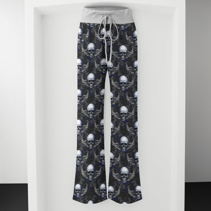 Gothic Winged Skull Damask Women's High-waisted Wide Leg Pants