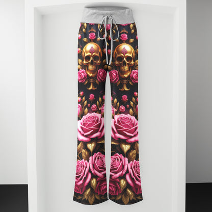 Skull Rose Royal Art Women's High-waisted Wide Leg Pants