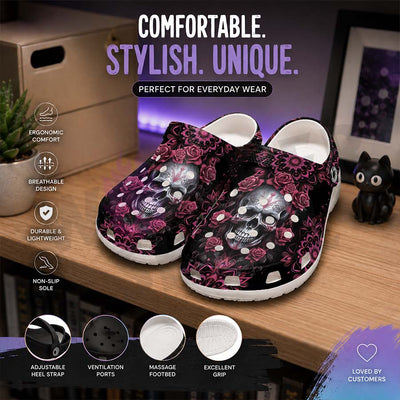 Wonder Skull Lightweight Clog Sandals are designed for all-day comfort. Featuring breathable ventilation holes, a cushioned footbed, and a pivoting heel strap, these versatile unisex clogs are perfect for use at home, outdoors, or at work — whatever your profession may be.