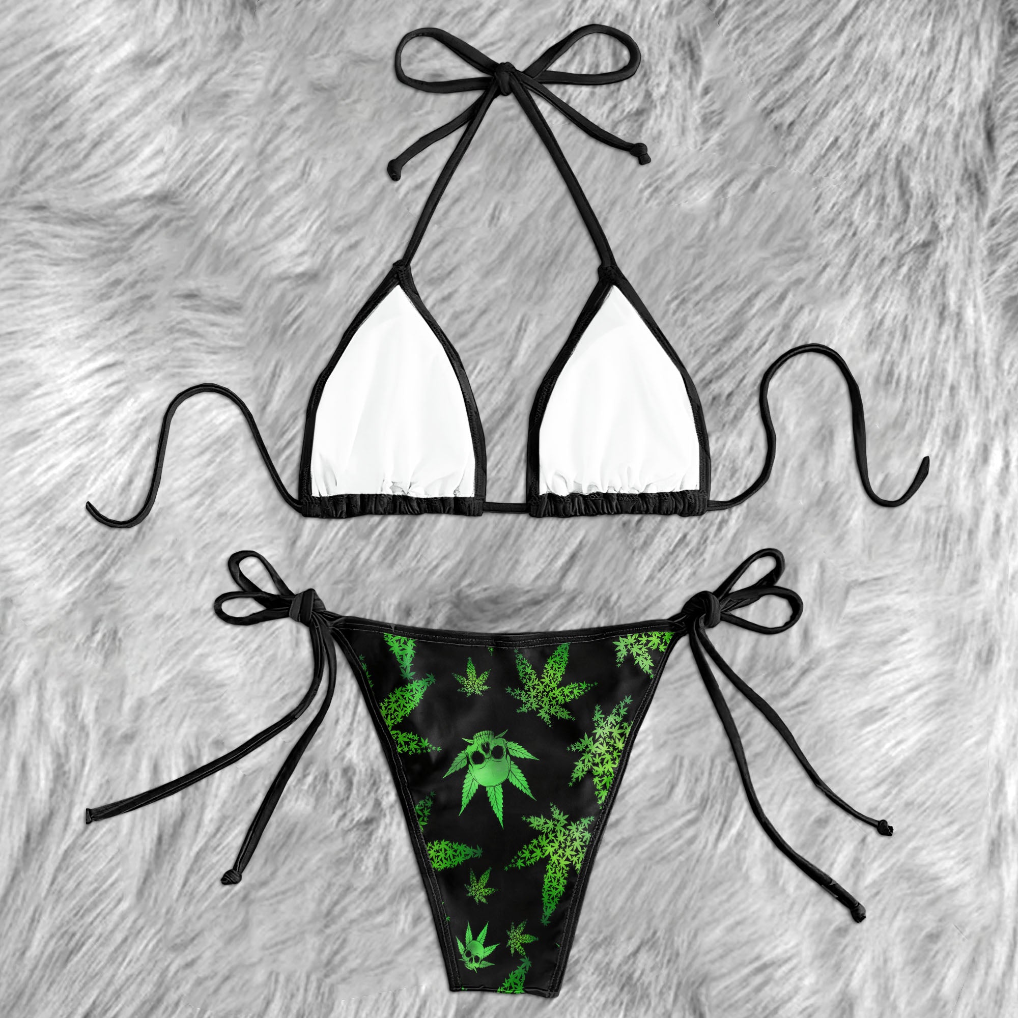 Green Skull Leaf Pattern Micro Triangle Bikini Swimsuit