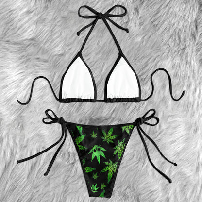 Green Skull Leaf Pattern Micro Triangle Bikini Swimsuit