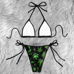 Green Skull Leaf Pattern Micro Triangle Bikini Swimsuit