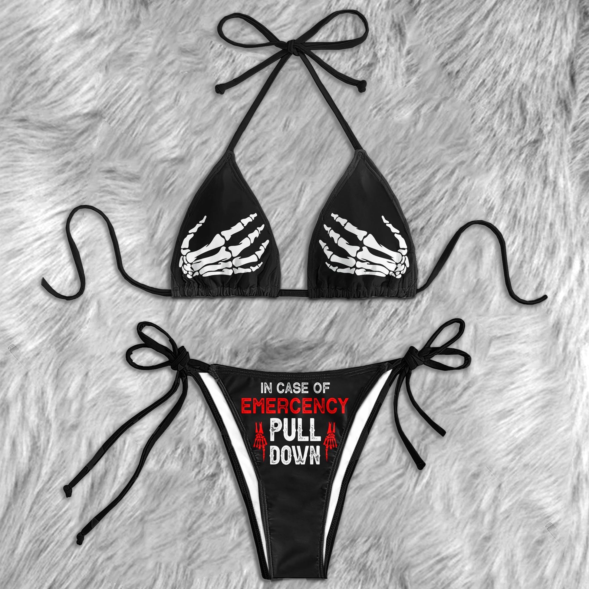 Funny Skull Pull Down Micro Triangle Bikini Swimsuit - Wonder Skull