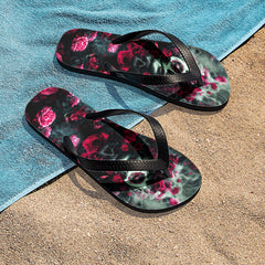 Image of a pair of beach flip flops with a sleek design, featuring a comfortable yoga mat footbed, non-slip sole, and water-friendly materials. Perfect for summer outings, beach walks, and casual occasions.