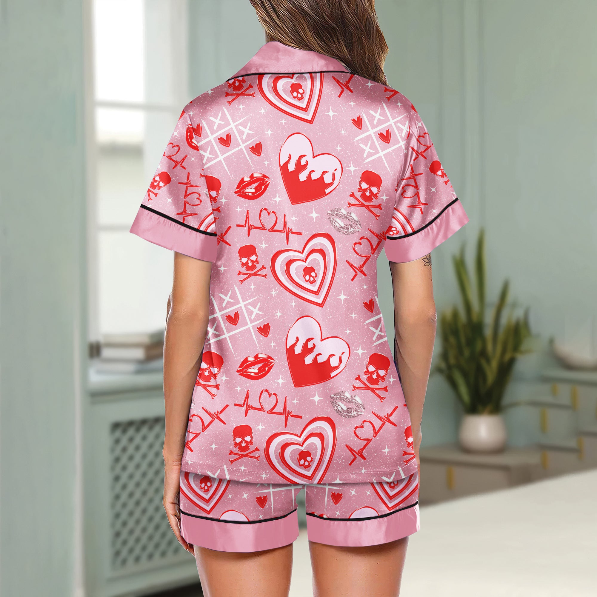 Chic and stylish women's pajama set with unique design prints and statement sleeves, Soft and luxurious fabrics make this pajama set perfect for bedtime or lounging at home.