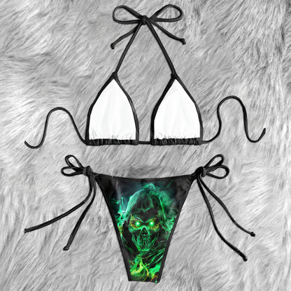 Green Fire Grim Reaper Micro Triangle Bikini Swimsuit - Wonder Skull