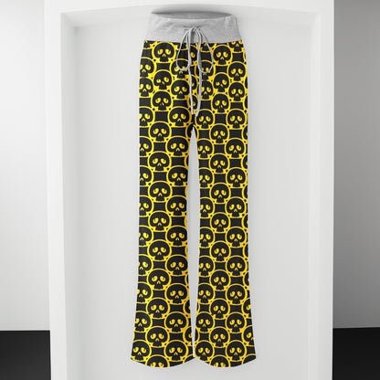 Bold Skull Yellow Pattern Women's High-waisted Wide Leg Pants