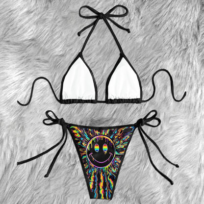 Psychedelic Neon Smile Micro Triangle Bikini Swimsuit