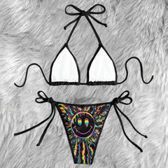 Psychedelic Neon Smile Micro Triangle Bikini Swimsuit