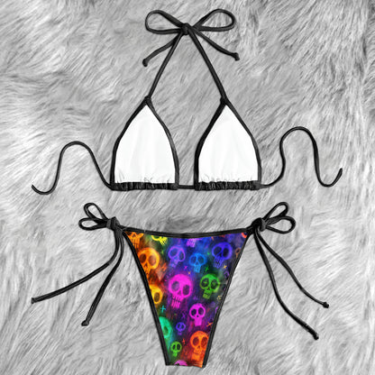 Multicolor Graffiti Skull Micro Triangle Bikini Swimsuit