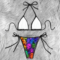 Multicolor Graffiti Skull Micro Triangle Bikini Swimsuit