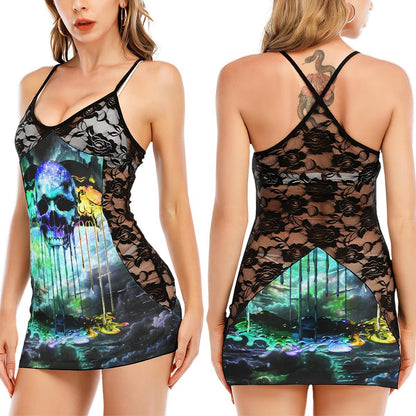 Ocean Galaxy Skull Black Lace Sleepwears Babydol Dresses - Wonder Skull