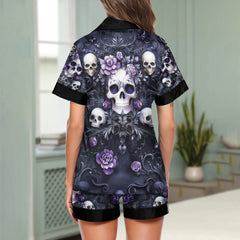 Purple Skull Gothic Women's Pajama Sets Top Sleeve & Short Bottom