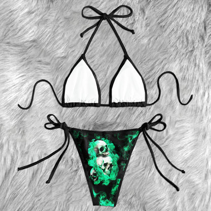 Cyber Green Smoke Skull Micro Triangle Bikini Swimsuit