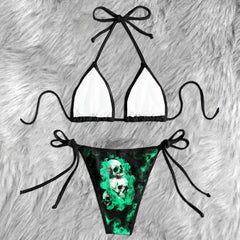 Cyber Green Smoke Skull Micro Triangle Bikini Swimsuit