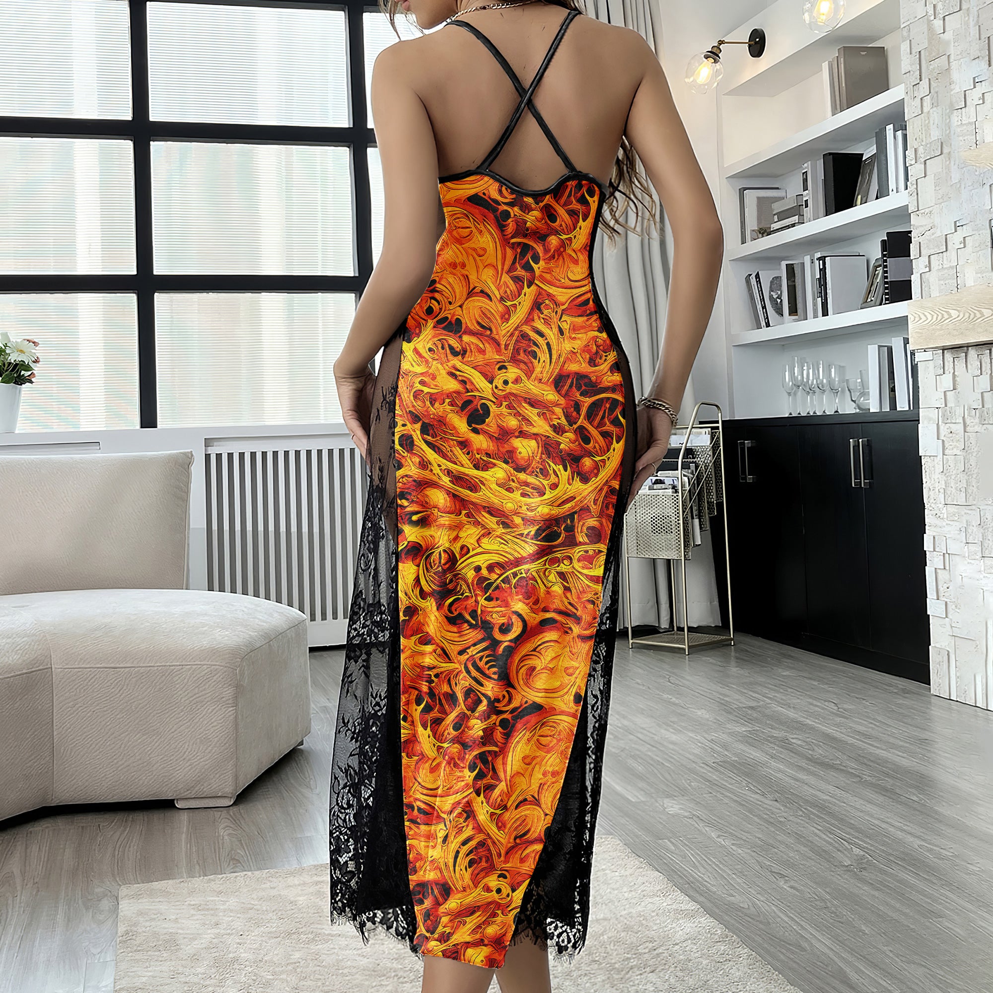 Orange Effect Flow Skull Women's Lace Cami Sleepwear | Gothic, Punkrock, Lingerie for Women