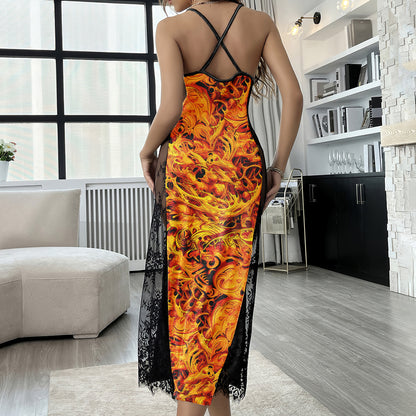 Orange Effect Flow Skull Women's Lace Cami Sleepwear | Gothic, Punkrock, Lingerie for Women