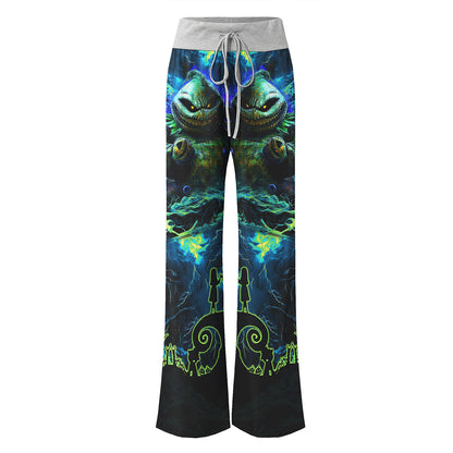 Nightmare Art Theme Women's High-waisted Wide Leg Pants | Wonder Skull