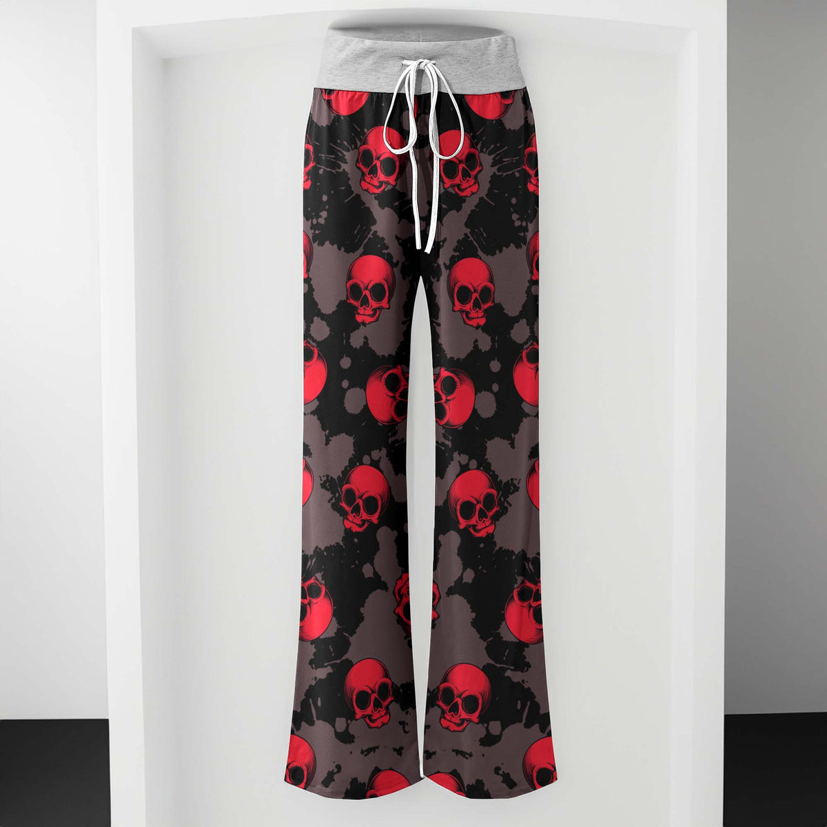 Red Reign Skulls Women's High-waisted Wide Leg Pants