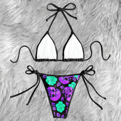 Poison Bloom Neon Skull Micro Triangle Bikini Swimsuit