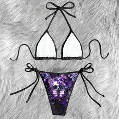 Purple Butterfly Skull Micro Triangle Bikini Swimsuit - Wonder Skull