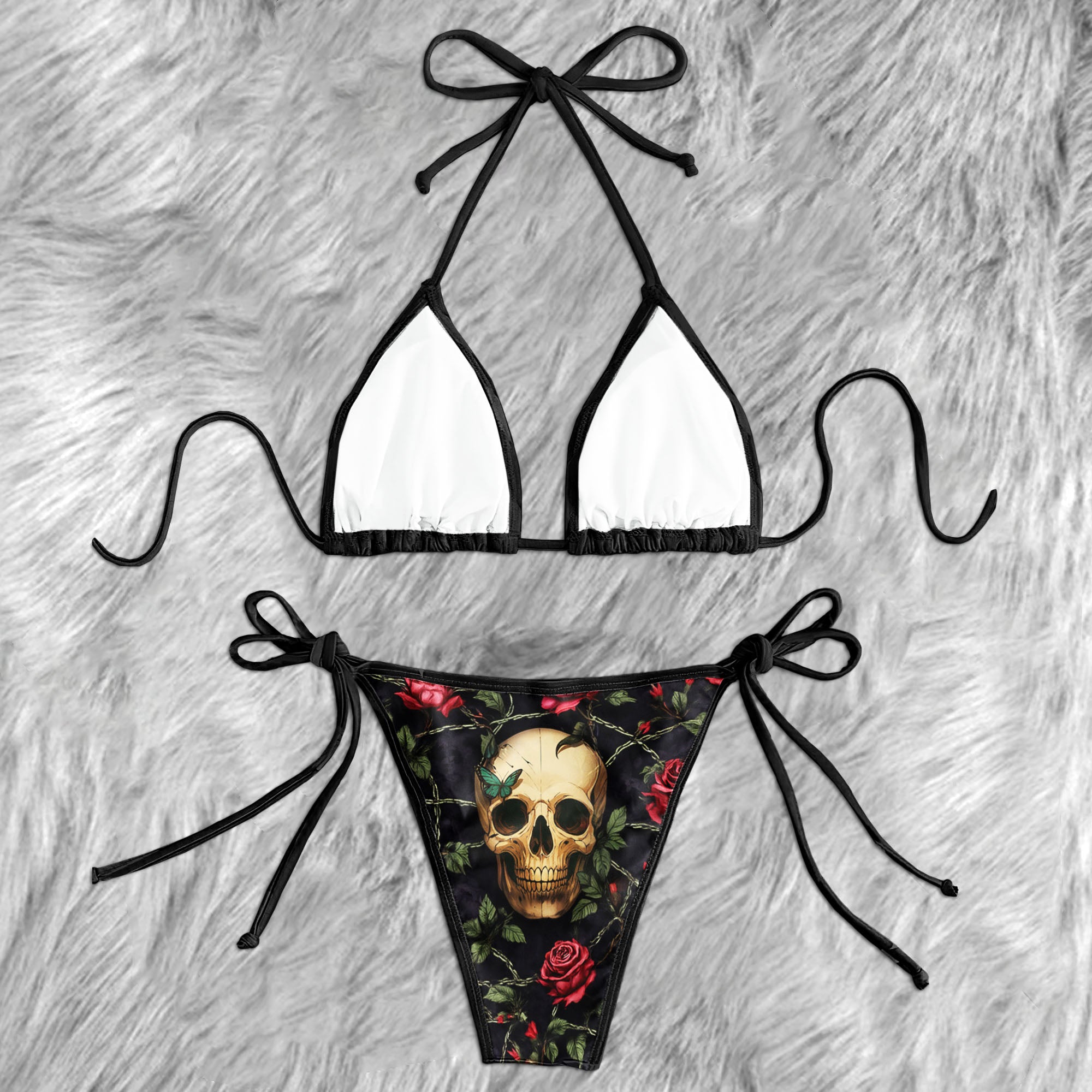 Vintage Skull Rose Briar Micro Triangle Bikini Swimsuit