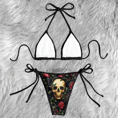 Vintage Skull Rose Briar Micro Triangle Bikini Swimsuit