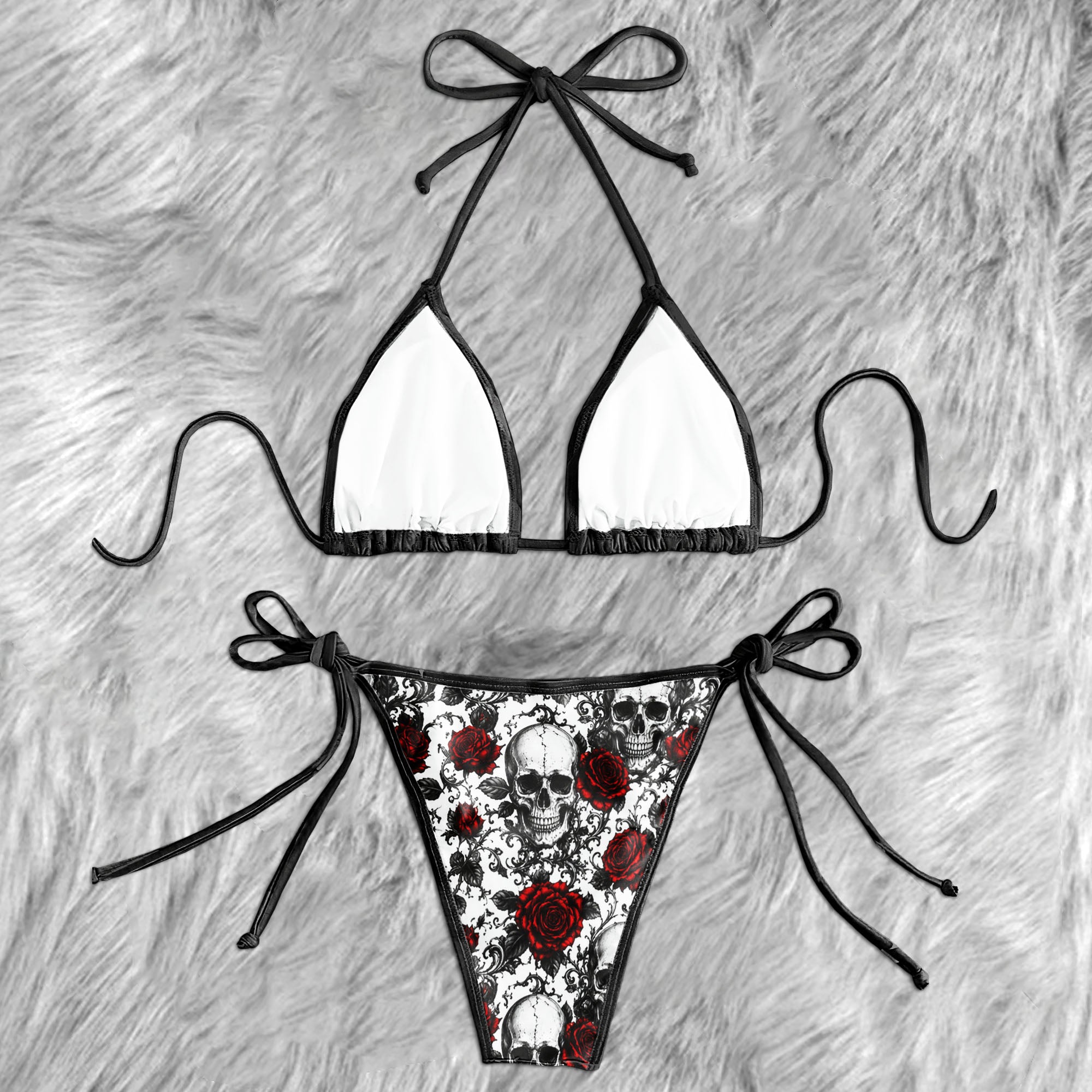 Dark Floral Skull Texture Micro Triangle Bikini Swimsuit