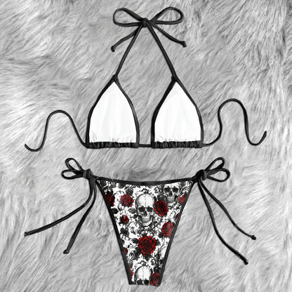 Dark Floral Skull Texture Micro Triangle Bikini Swimsuit