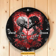 Couple Skull Heart Roses engraved clock, a sentimental keepsake for your special occasion and enduring love.