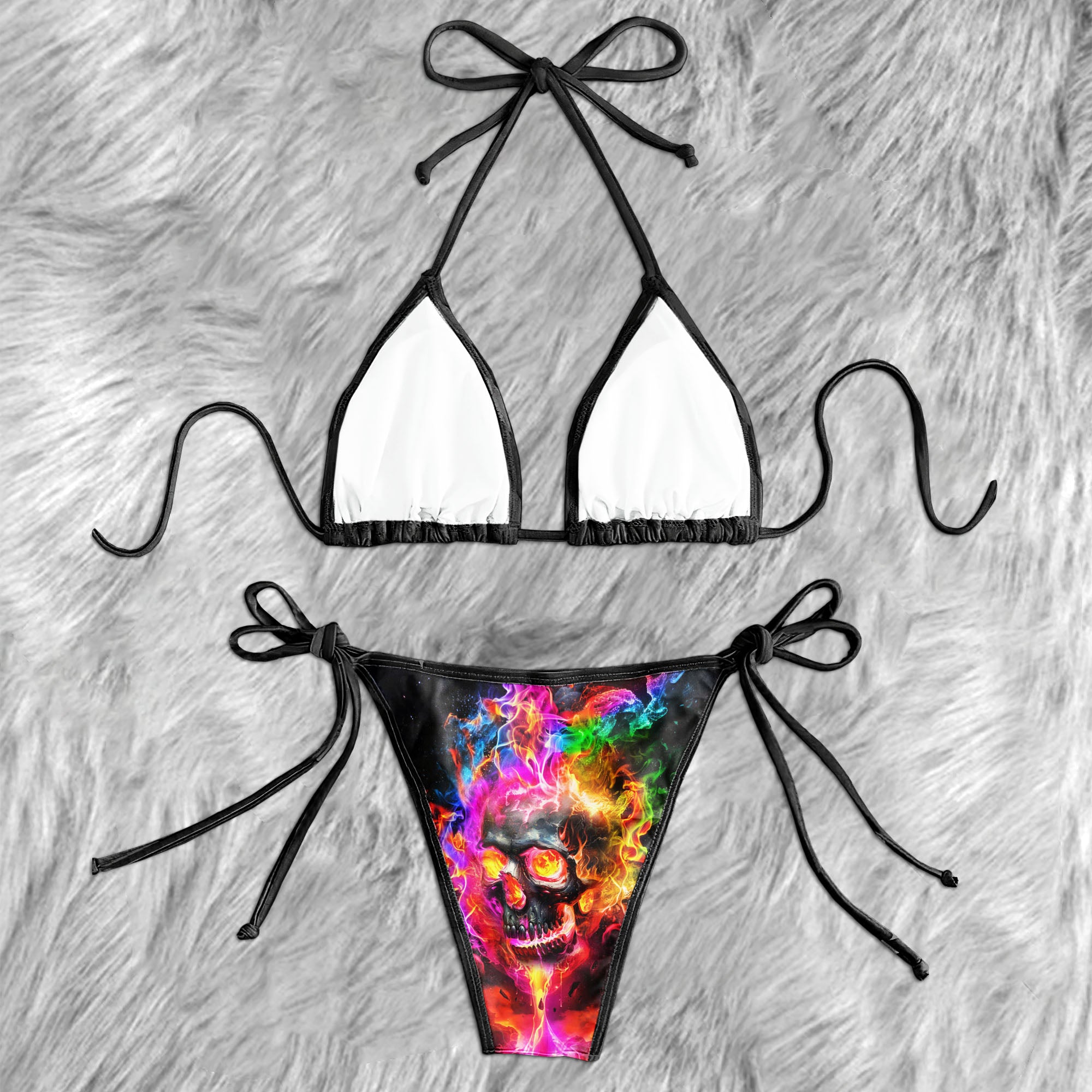 Colorful Fire Skull Micro Triangle Bikini Swimsuit - Wonder Skull