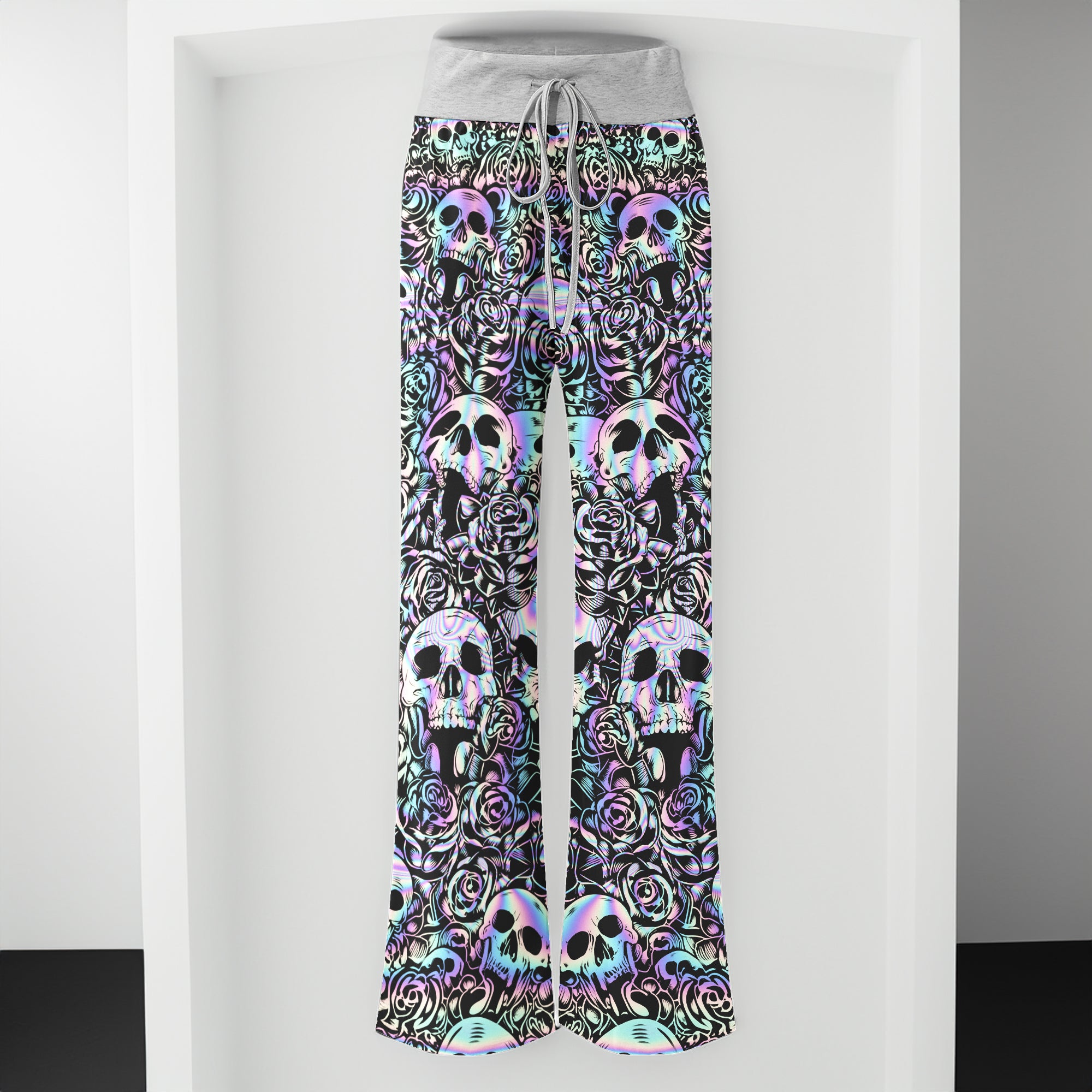 Holographic Skull Rose Women's High-waisted Wide Leg Pants
