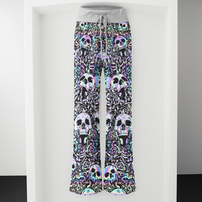 Holographic Skull Rose Women's High-waisted Wide Leg Pants