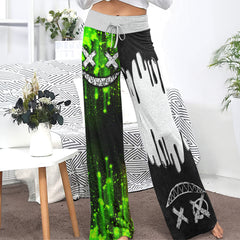 Green White Emo Melting Women's High-waisted Wide Leg Pants | Wonder Skull