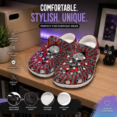 Wonder Skull Lightweight Clog Sandals are designed for all-day comfort. Featuring breathable ventilation holes, a cushioned footbed, and a pivoting heel strap, these versatile unisex clogs are perfect for use at home, outdoors, or at work — whatever your profession may be.
