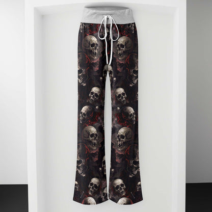 Dark Smoke Skulls Pattern Women's High-waisted Wide Leg Pants