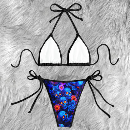 Neon Midnight Garden Skull Micro Triangle Bikini Swimsuit