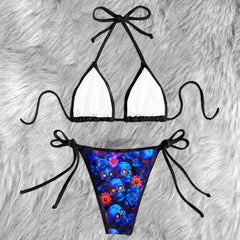 Neon Midnight Garden Skull Micro Triangle Bikini Swimsuit