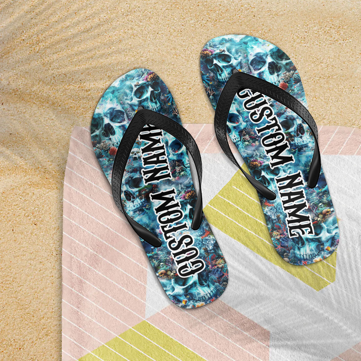 Image of a pair of beach flip flops with a sleek design, featuring a comfortable yoga mat footbed, non-slip sole, and water-friendly materials. Perfect for summer outings, beach walks, and casual occasions.