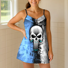 Blue Grunge Skull Short Cami Dress